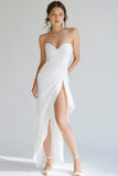 Sheath Sweetheart Ruched White Long Graduation Dress With Slit