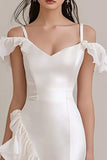 White Cold Shoulder Ruffled Sheath Asymmetrical Formal Dress