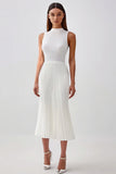 High Neck Sheath Pleated White Long Work Dress