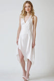 White A Line V Neck Asymmetrical Graduation Dress