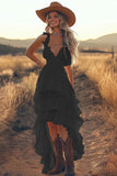 Ivory A Line High Low Tiered Ruffled Boho Dress