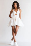 Ivory Halter A Line Cut Out Short Graduation Dress