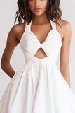 Ivory Halter A Line Cut Out Short Graduation Dress