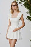 Square Neck Ruffle Sleeves A Line Ivory Short Graduation Dress