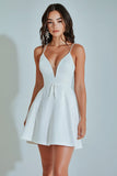 Simple A Line Spaghetti Straps White Short Graduation Dress