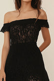 Black Lace Off The Shoulder High-Low Cocktail Dress