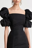Black Puff Sleeves Bodycon Square Neck Short Cocktail Dress