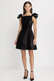 Simple A Line Satin Black Short Cocktail Dress with Bow