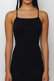 Black Spaghetti Straps Sheath Satin Long Formal Dress