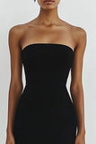 Simple Strapless Bodycon Black Short Cocktail Dress