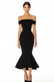 Black Off the Shoulder Mermaid Satin Long Formal Dress
