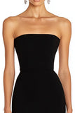 Black Satin Mermaid Strapless Long Formal Dress