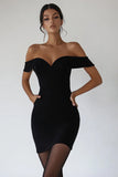 Off The Shoulder Bodycon Black Short Cocktail Dress