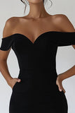 Off The Shoulder Bodycon Black Short Cocktail Dress