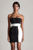 Black and White Satin Strapless Bodycon Short Cocktail Dress
