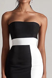 Black and White Satin Strapless Bodycon Short Cocktail Dress