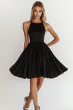 Black A Line Halter Short Satin Cocktail Dress