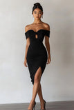 Black Bodycon Midi Cocktail Dress with Keyhole