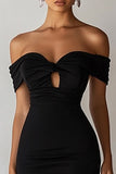 Black Bodycon Midi Cocktail Dress with Keyhole