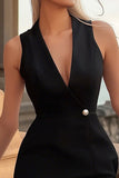 Black Deep V-Neck Bodycon Satin Short Cocktail Dress