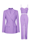 Black Peak Lapel 3-Piece Double Breasted Women Formal Suits