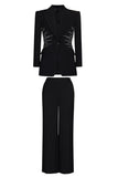 Sparkly Black 2 Piece Peak Lapel Women Formal Suits with Beading