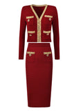 Black 2 Piece V Neck Women Suits with Rhinestones