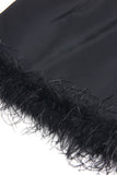 Black 2 Piece Peak Lapel Short Women Formal Suits with Feather