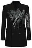 Sparkly Black Peak Lapel Double Breasted Women Formal Blazer with Beading