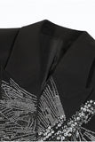 Sparkly Black Peak Lapel Double Breasted Women Formal Blazer with Beading