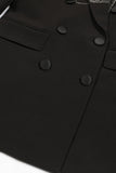Sparkly Black Peak Lapel Double Breasted Women Formal Blazer with Beading