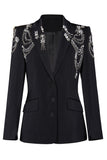 Sparkly Black Peak Lapel Single Breasted Women Formal Blazer with Rhinestones