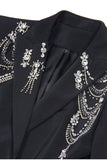 Sparkly Black Peak Lapel Single Breasted Women Formal Blazer with Rhinestones