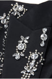 Sparkly Black Peak Lapel Single Breasted Women Formal Blazer with Rhinestones