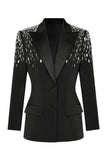 Black Peak Lapel Single Breasted Women Formal Blazer with Sequins