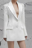 Black Peak Lapel Single Breasted Women Formal Blazer with Sequins