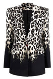 Black Leopard Print Satin Peak Lapel Women Formal Blazer