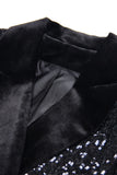 Sparkly Black Sequin Peak Lapel Double Breasted Women Formal Blazer