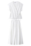 Black 2 Piece Sleeveless V Neck Women Formal Suits with Strings