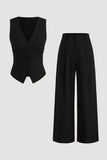 Navy 2 Piece Satin V Neck Sleeveless Women Formal Suits