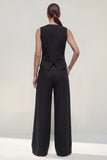 Navy 2 Piece Satin V Neck Sleeveless Women Formal Suits