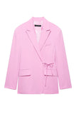 Pink 2 Piece Peak Lapel Women Formal Suits with Strings