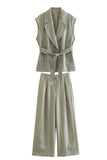 Grey Green 2 Piece Notched Lpael Sleeveless Women Formal Suits