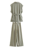 Grey Green 2 Piece Notched Lpael Sleeveless Women Formal Suits