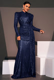 Sparkly Navy Sheath Wedding Guest Dress with Streamer