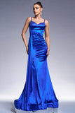 Sparkly Royal Blue Mermaid Corset Satin Long Formal Dress
