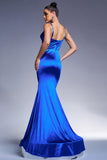 Sparkly Royal Blue Mermaid Corset Satin Long Formal Dress