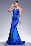 Sparkly Royal Blue Mermaid Corset Satin Long Formal Dress