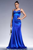 Sparkly Royal Blue Mermaid Corset Satin Long Formal Dress