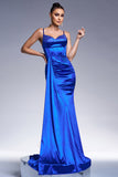 Sparkly Royal Blue Mermaid Corset Satin Long Formal Dress